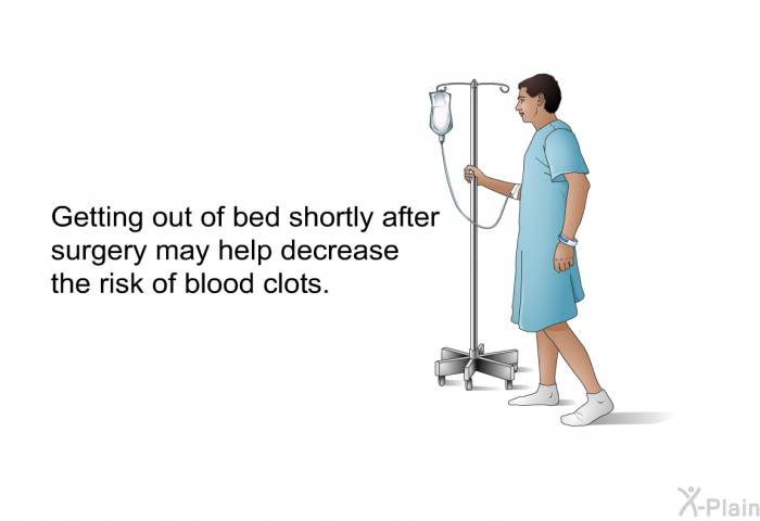 Getting out of bed shortly after surgery may help decrease the risk of blood clots.