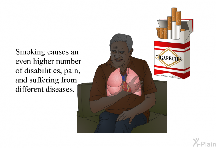 Smoking causes an even higher number of disabilities, pain, and suffering from different diseases.