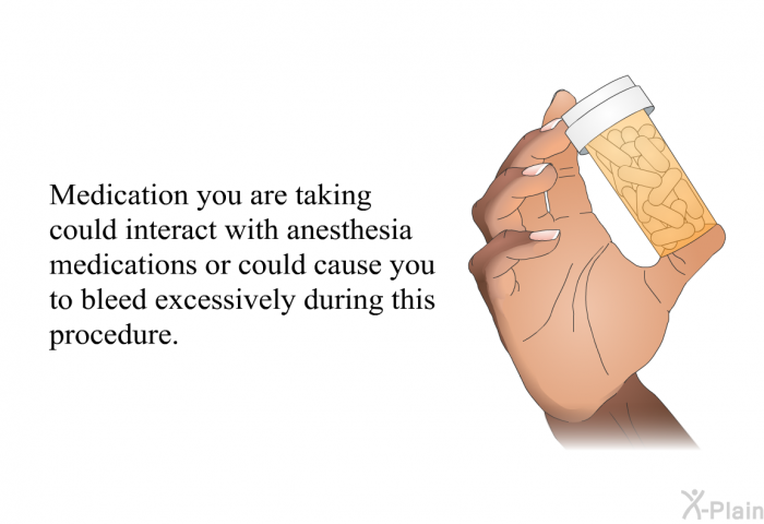 Medication you are taking could interact with anesthesia medications or could cause you to bleed excessively during this procedure.