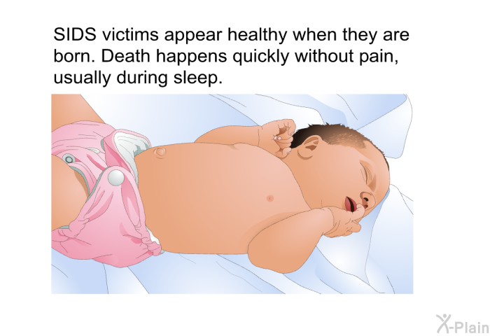 SIDS victims appear healthy when they are born. Death happens quickly without pain, usually during sleep.