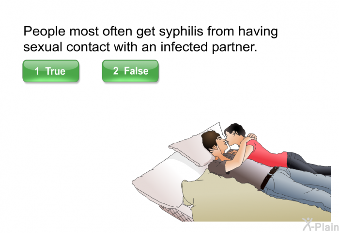 People most often get syphilis from having sexual contact with an infected partner. Select True or False.