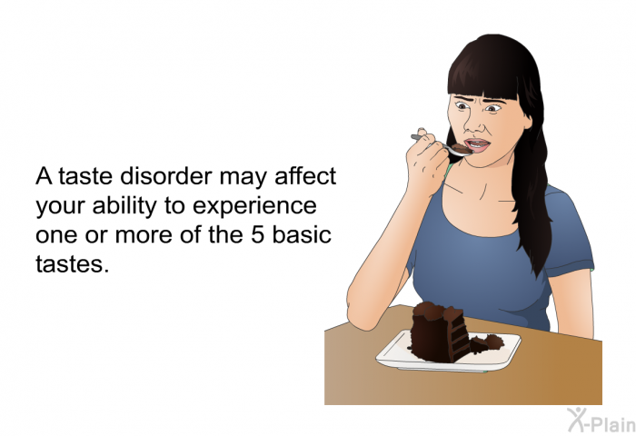 A taste disorder may affect your ability to experience one or more of the 5 basic tastes.