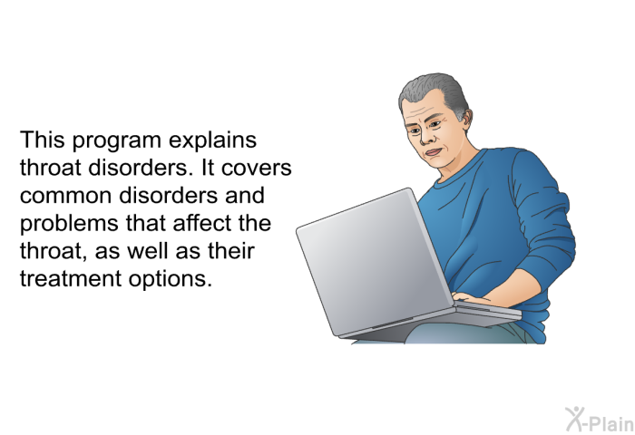 This health information explains throat disorders. It covers common disorders and problems that affect the throat, as well as their treatment options.