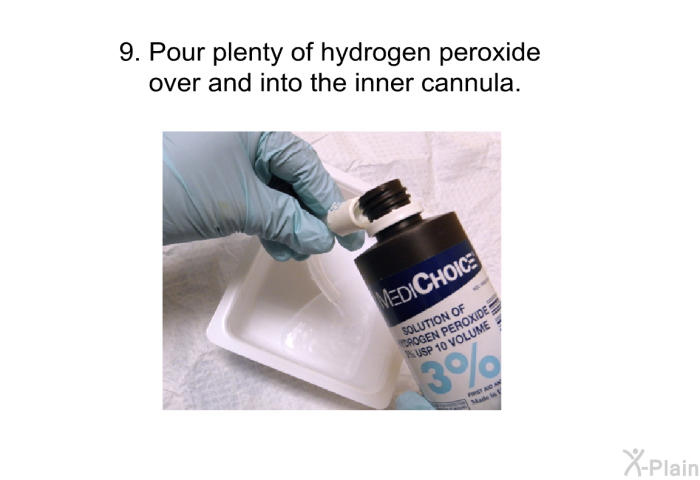Pour plenty of hydrogen peroxide over and into the inner cannula.