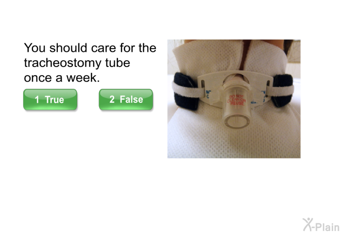 You should care for the tracheostomy tube once a week.