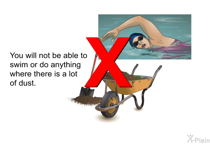 You will not be able to swim or do anything where there is a lot of dust.
