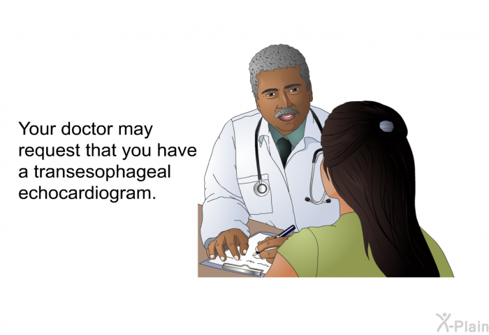 Your doctor may request that you have a transesophageal echocardiogram.