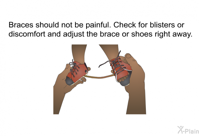 Braces should not be painful. Check for blisters or discomfort and adjust the brace or shoes right away.