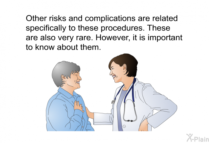 Other risks and complications are related specifically to these procedures. These are also very rare. However, it is important to know about them.