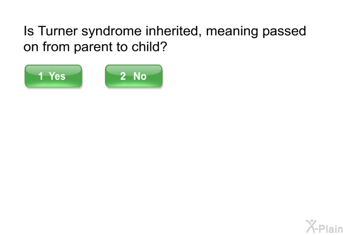 Is Turner syndrome inherited, meaning passed on from parent to child?