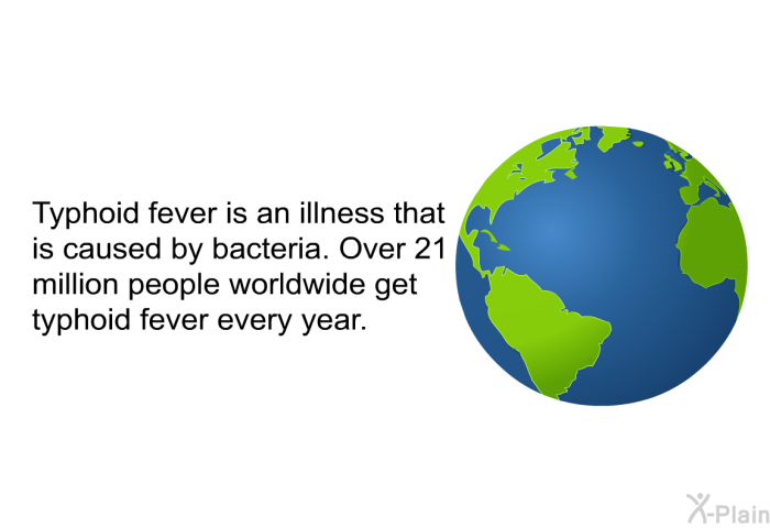 Typhoid fever is an illness that is caused by bacteria. Over 21 million people worldwide get typhoid fever every year.