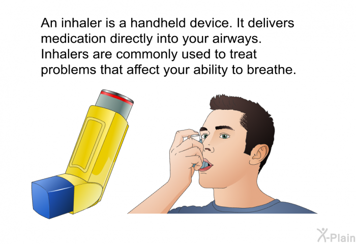 An inhaler is a handheld device. It delivers medication directly into your airways. Inhalers are commonly used to treat problems that affect your ability to breathe.