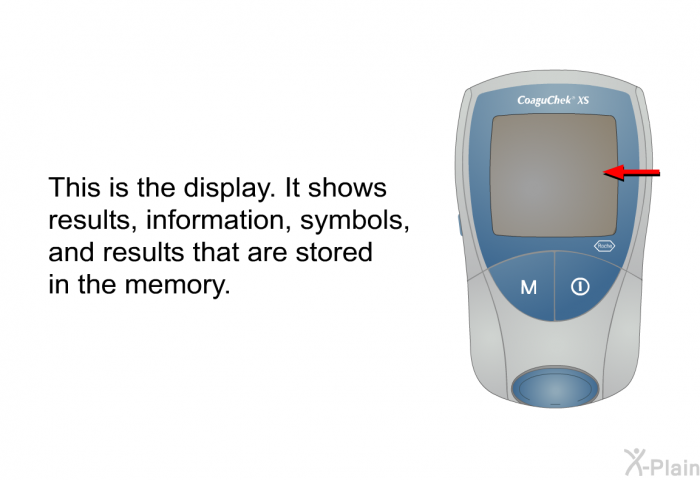 This is the display. It shows results, information, symbols, and results that are stored in the memory.