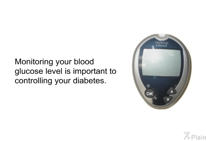 Monitoring your blood glucose level is important to controlling your diabetes.