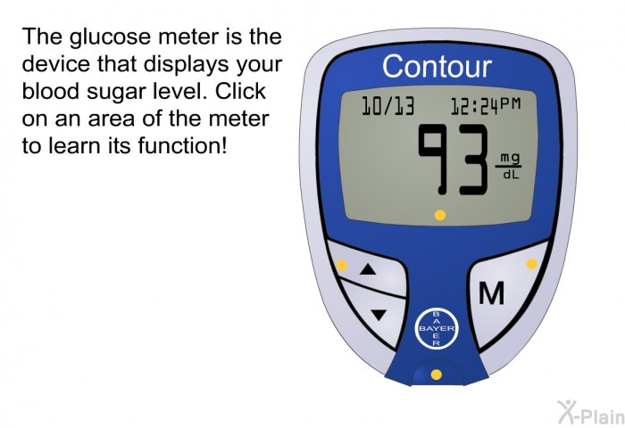 The glucose meter is the device that displays your blood sugar level.