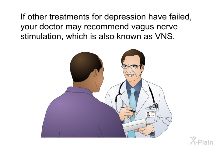 If other treatments for depression have failed, your doctor may recommend vagus nerve stimulation, which is also known as VNS.