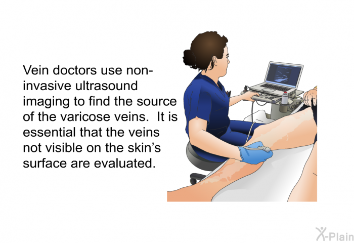 Vein doctors use non-invasive ultrasound imaging to find the source of the varicose veins. It is essential that the veins not visible on the skin's surface are evaluated.