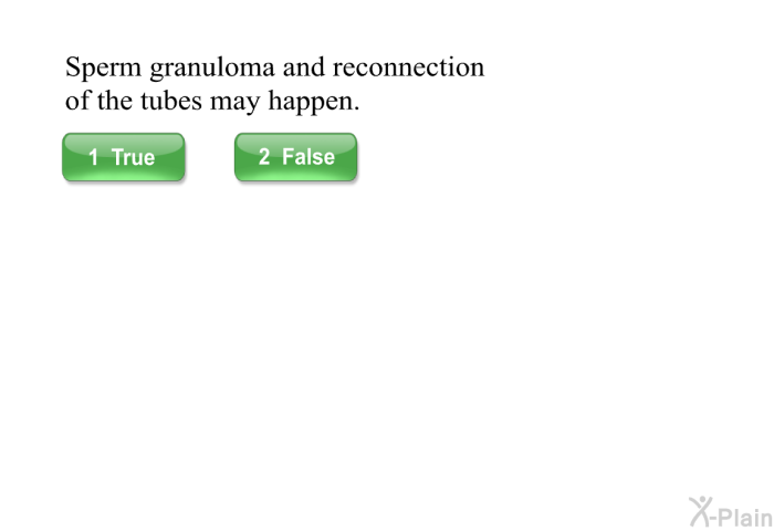 Sperm granuloma and reconnection of the tubes may happen.
