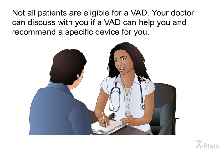 Not all patients are eligible for a VAD. Your doctor can discuss with you if a VAD can help you and recommend a specific device for you.