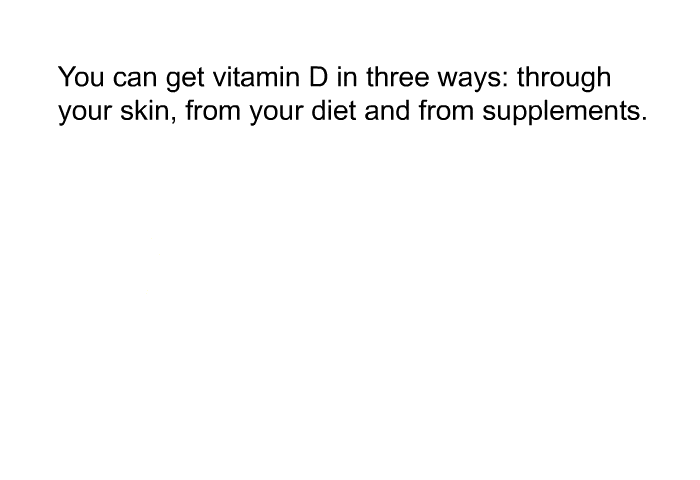 You can get vitamin D in three ways: through your skin, from your diet and from supplements.