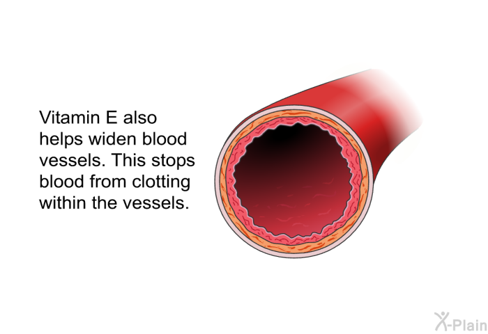 Vitamin E also helps widen blood vessels. This stops blood from clotting within the vessels.