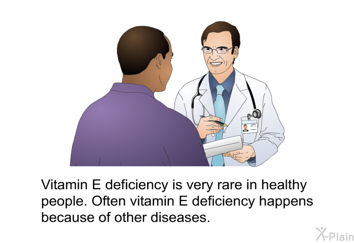 Vitamin E deficiency is very rare in healthy people. Often vitamin E deficiency happens because of other diseases.