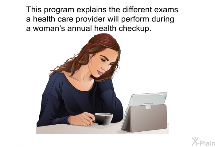 This health information explains the different exams a health care provider will perform during a woman's annual health checkup.