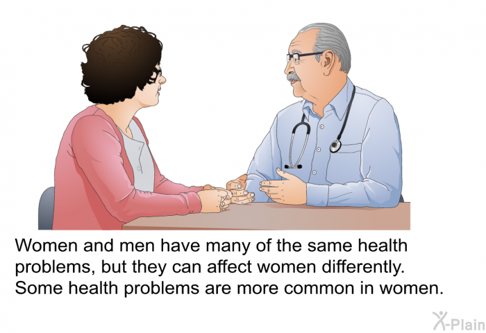 Women and men have many of the same health problems, but they can affect women differently. Some health problems are more common in women.