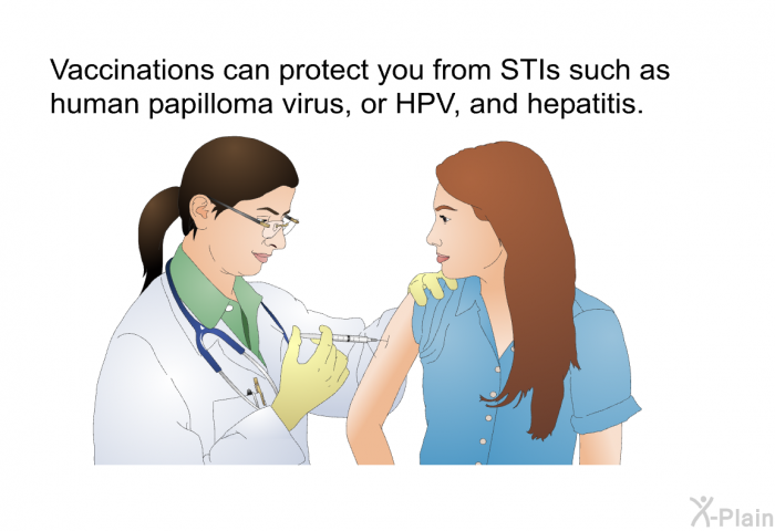 Vaccinations can protect you from STIs such as human papilloma virus, or HPV, and hepatitis.
