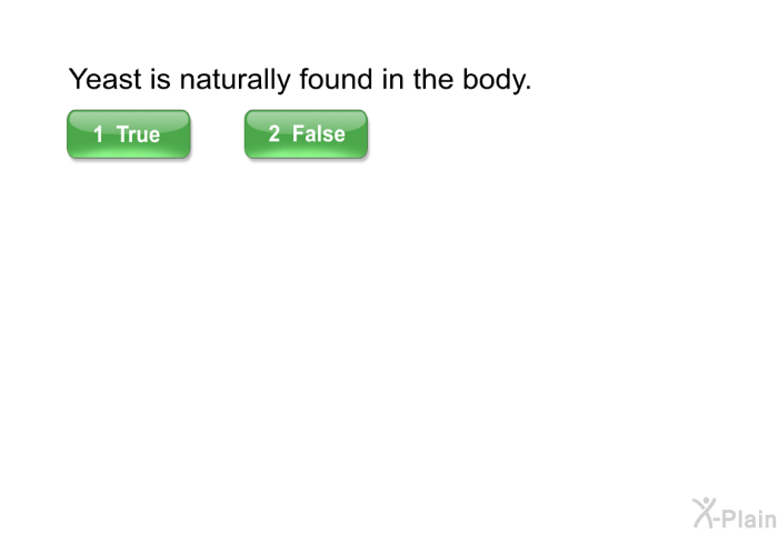 Yeast is naturally found in the body. Select True or False.