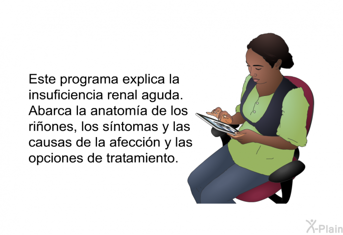 Esta informacin acerca de su salud explica la insuficiencia renal aguda. Abarca la anatoma de los riones, los sntomas y las causas de la afeccin y las opciones de tratamiento.