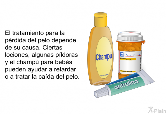 El tratamiento para la p�rdida del pelo depende de su causa. Ciertas lociones, algunas p�ldoras y el champ� para beb�s pueden ayudar a retardar o a tratar la ca�da del pelo.