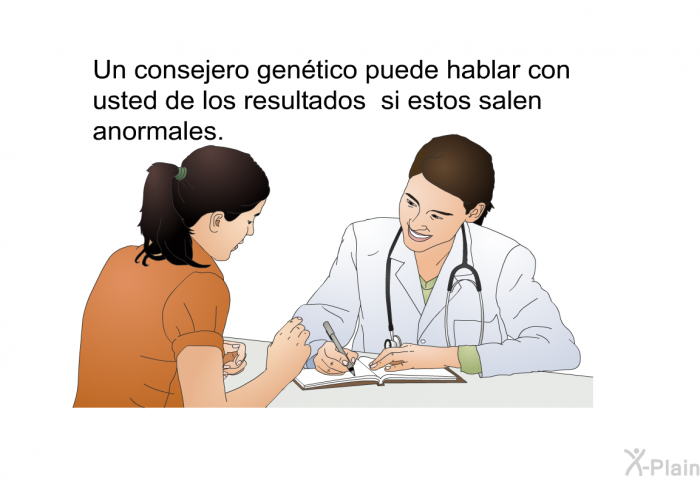 Un consejero gen�tico puede hablar con usted de los resultados si estos salen anormales.