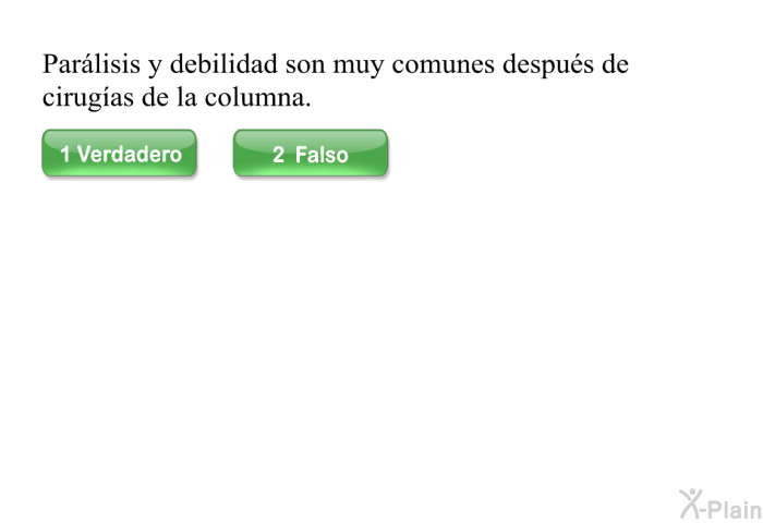 Par�lisis y debilidad son muy comunes despu�s de cirug�as de la columna.