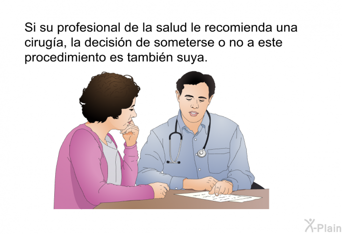 Si su profesional de la salud le recomienda una ciruga, la decisin de someterse o no a este procedimiento es tambin suya.