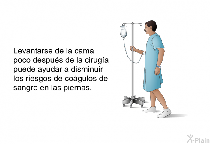 Levantarse de la cama poco despus de la ciruga puede ayudar a disminuir los riesgos de cogulos de sangre en las piernas.