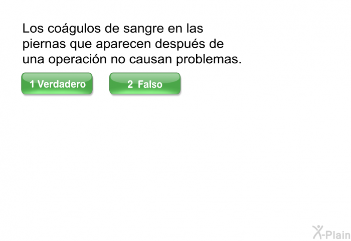 Los cogulos de sangre en las piernas que aparecen despus de una operacin no causan problemas.