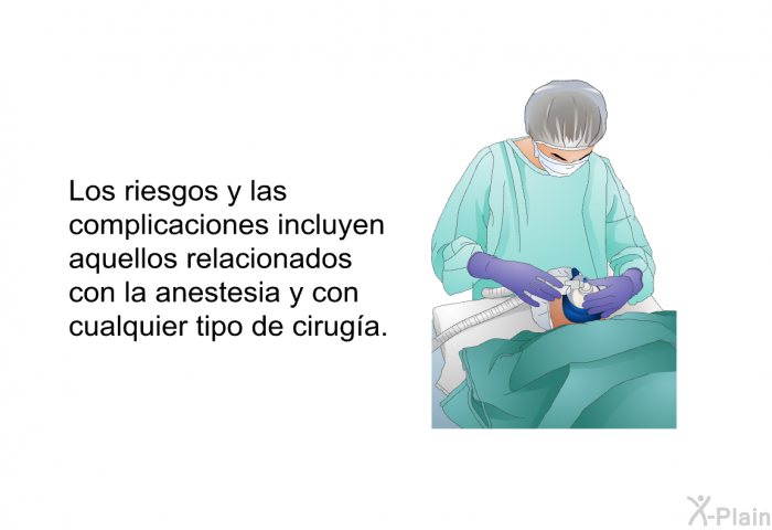 Los riesgos y las complicaciones incluyen aquellos relacionados con la anestesia y con cualquier tipo de ciruga.