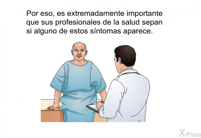 Por eso, es extremadamente importante que sus profesionales de la salud sepan si alguno de estos sntomas aparece.