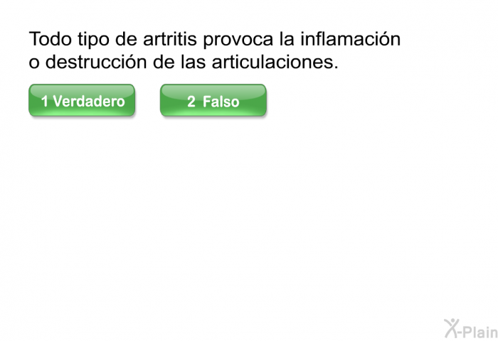 Todo tipo de artritis provoca la inflamaci�n o destrucci�n de las articulaciones.