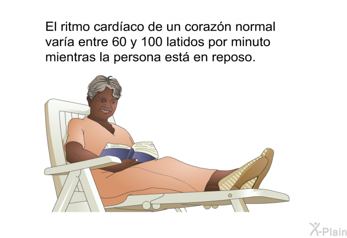 El ritmo cardaco de un corazn normal vara entre 60 y 100 latidos por minuto mientras la persona est en reposo.