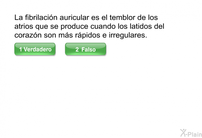 La fibrilacin auricular es el temblor de los atrios que se produce cuando los latidos del corazn son ms rpidos e irregulares.