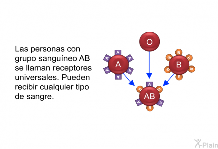 Las personas con grupo sanguneo AB se llaman receptores universales. Pueden recibir cualquier tipo de sangre.