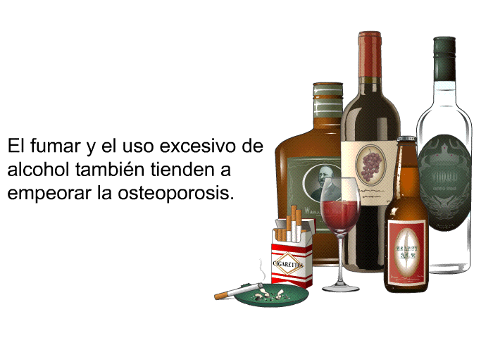 El fumar y el uso excesivo de alcohol tambin tienden a empeorar la osteoporosis.