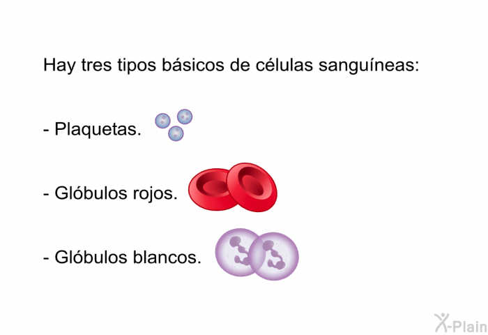 Hay tres tipos bsicos de clulas sanguneas:  Plaquetas. Glbulos rojos. Glbulos blancos.