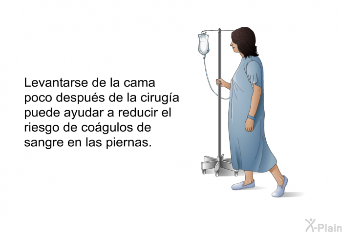 Levantarse de la cama poco despu�s de la cirug�a puede ayudar a reducir el riesgo de co�gulos de sangre en las piernas.