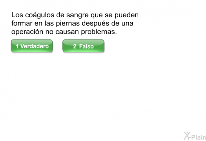 Los co�gulos de sangre que se pueden formar en las piernas despu�s de una operaci�n no causan problemas.