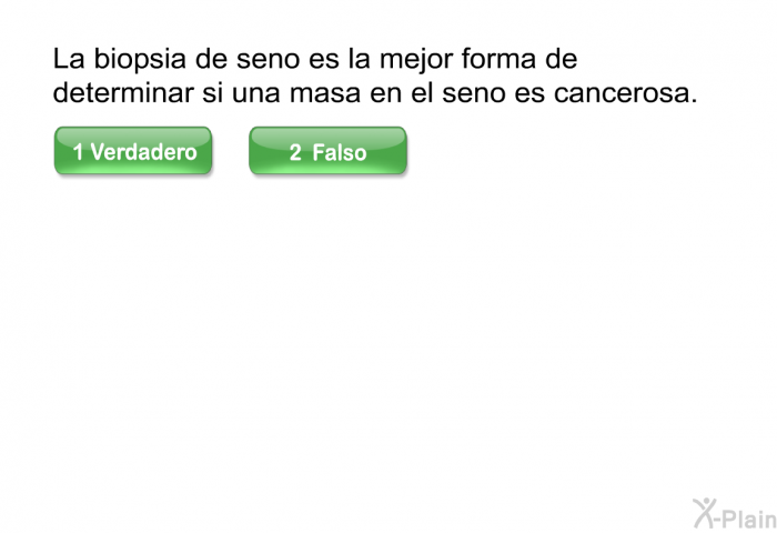 La biopsia de seno es la mejor forma de determinar si una masa en el seno es cancerosa.