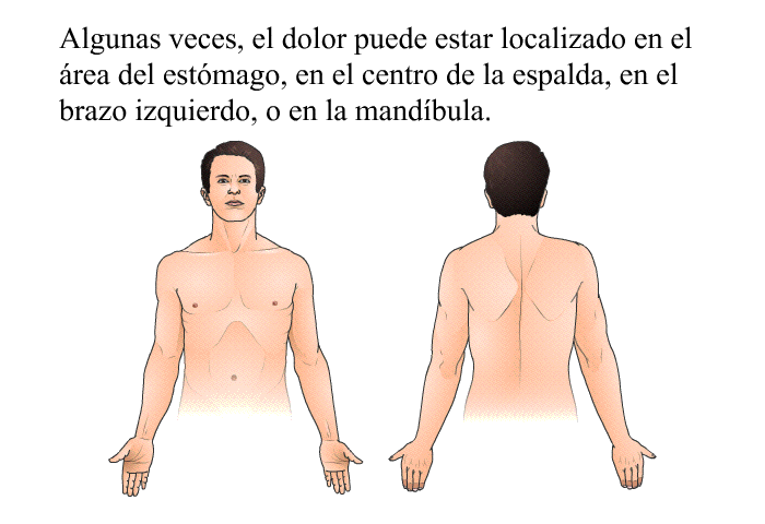Algunas veces, el dolor puede estar localizado en el �rea del est�mago, en el centro de la espalda, en el brazo izquierdo, o en la mand�bula.