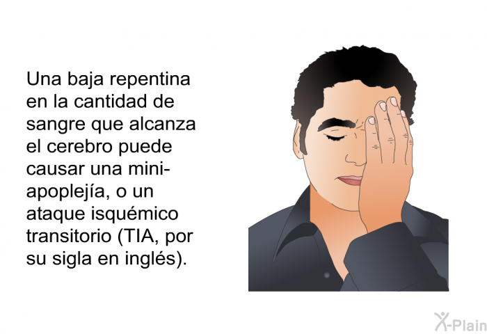 Una baja repentina en la cantidad de sangre que alcanza el cerebro puede causar una mini-apopleja, o un ataque isqumico transitorio (TIA, por su sigla en ingls).